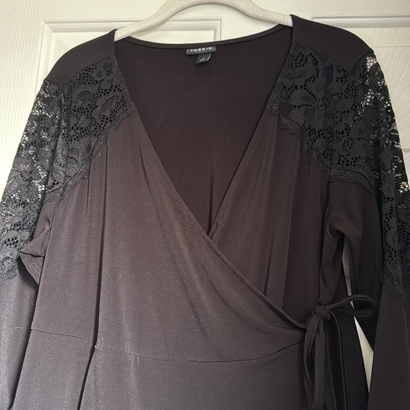 torrid Tops - Torrid Peplum Babydoll Black Lace Wrap Top
